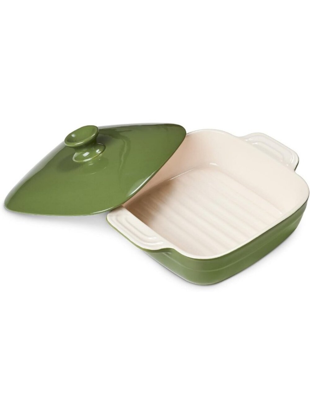 Ceramic Casserole Dish with Lid, 1.6 Quart Bakeware, Oven Safe, Green, 8x8 Inch